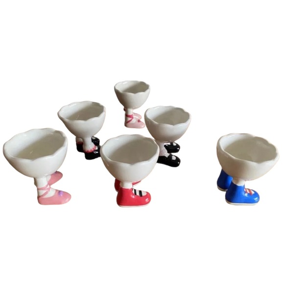 Vintage Ceramic Egg Cups Vintage Set Of 6 - Picture 3 of 9